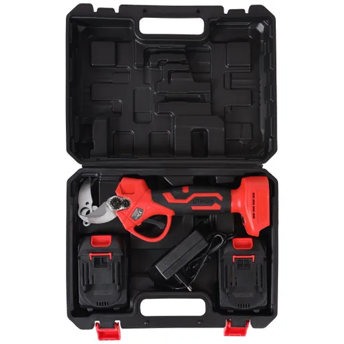 Ogrodowy sekator akumulatorowy elektryczny do gałęzi 2 akumulatory czerwony