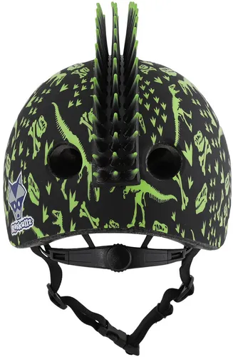 Kask rowerowy RASKULLZ T-Rex Bonez Mohawk Czarno-zielony dla Dzieci (rozmiar XS)