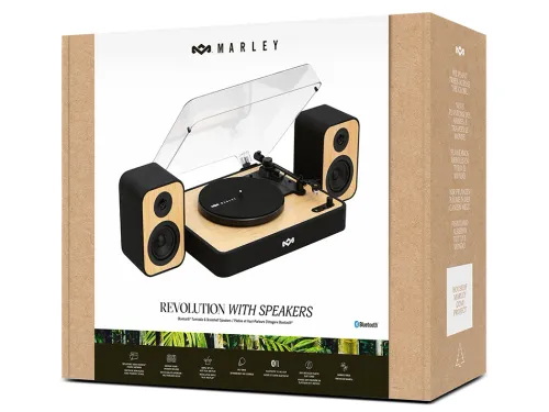 Gramofon House of Marley Revolution + Głośniki (EM-JT304-SB) Manualny Napęd paskowy Bluetooth Czarno-beżowy