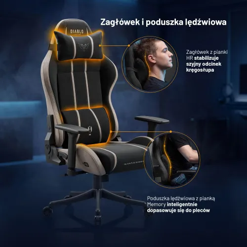Fotel Diablo Chairs X-One 2.0 Small Camel Black Gamingowy do 90kg Tkanina Czarno-Beżowy