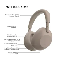 Słuchawki bezprzewodowe Sony WH-1000XM6 ANC Nauszne Bluetooth 5.3 Piaskowy