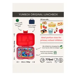 Yumbox Orijinal Okul Öğle Yemeği Kutusu-roar red / Race cars tray