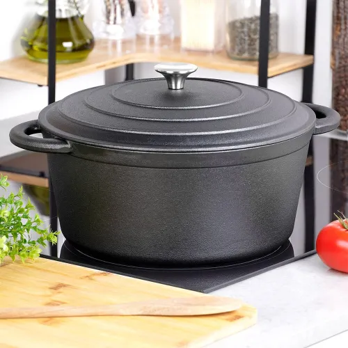 Garnek Żeliwny z Pokrywką Kociołek Brytfanka Brytfanna Okrągła 28 cm 5,9L