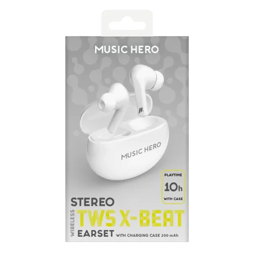 Słuchawki bezprzewodowe Music Hero TWS X-BEAT Dokanałowe Bluetooth Biały