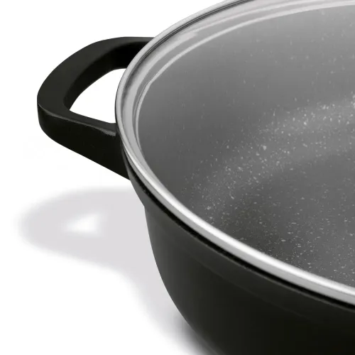 Patelnia na indukcję marmurowa z pokrywką krótkie uchwyty Starke Pro Ochre 28 cm