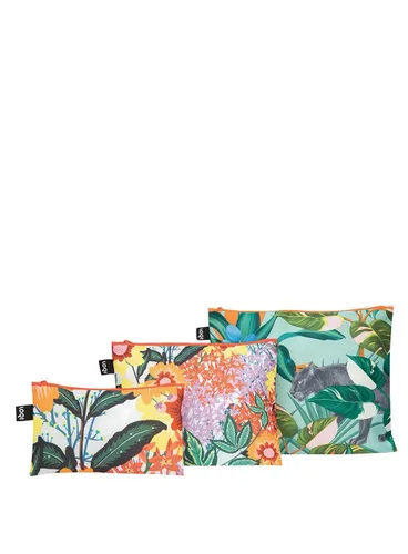 Trzy kosmetyczki z recyklingu Loqi Pomme Chan - thai floral / wild forest
