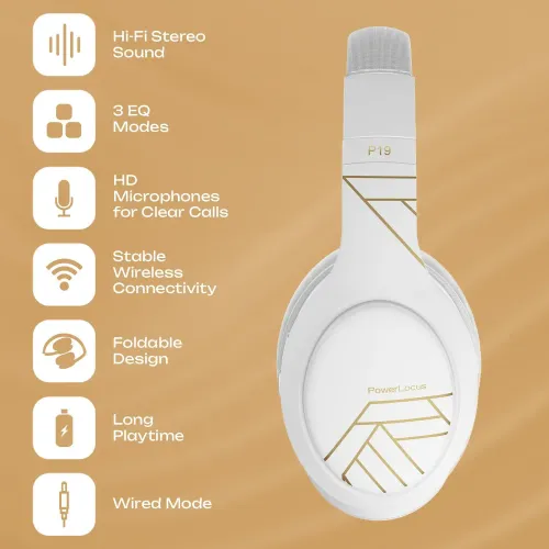 Słuchawki bezprzewodowe PowerLocus P19 White Nauszne Bluetooth 5.3 Biały