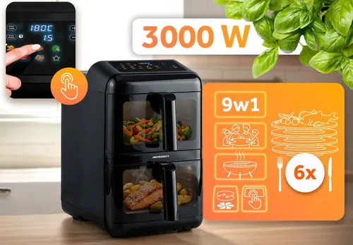 Air Fryer Frytkownica beztłuszczowa BERDSEN BD-663 11.6l z podwójnym koszem i okienkiem do obserwacji postępów gotowania