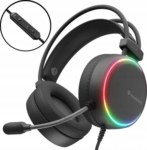 Słuchawki przewodowe z mikrofonem Genesis Neon 613 G2 RGB Nauszne Czarny