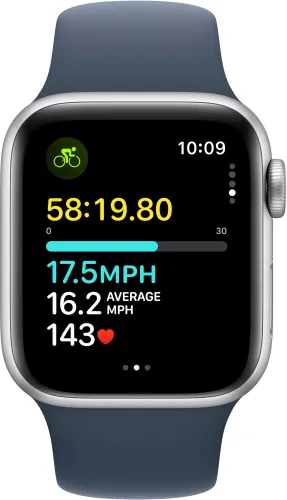 Apple Watch SE GPS + сотовый 40 мм алюминиевый серебристый / штормовой синий спортивный ремешок M / L