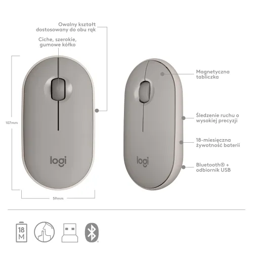 Myszka Logitech Pebble M350 Piaskowy