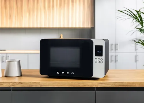 Kuchenka mikrofalowa SMEG Collezione MOC01BLMEU 1900W średnica 28 cm pojemność 29l Technologia Inverter Auto Defrost Quick Start Czarny