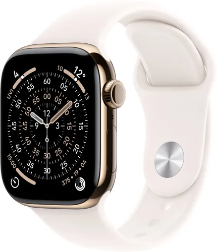 Apple Watch 11 GPS + Cellular 42mm koperta z tytanu (złoty) + pasek sportowy rozmiar M/L (łagodny róż)