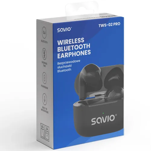 Słuchawki bezprzewodowe Savio TWS-02 PRO Douszne Bluetooth 5.4 Czarny
