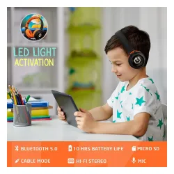 Słuchawki bezprzewodowe PowerLocus Buddy Kids Nauszne Dla Dzieci Bluetooth 5.3 Czarno-pomarańczowy