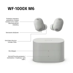 Słuchawki bezprzewodowe Sony WF-1000XM6 ANC Dokanałowe Bluetooth 5.3 Platynowo-srebrny