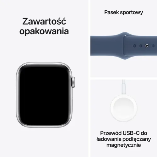 Apple Watch SE 2gen GPS 44mm koperta z aluminium (srebrny) + pasek sportowy rozmiar S/M (denim) 2024 (CPO)