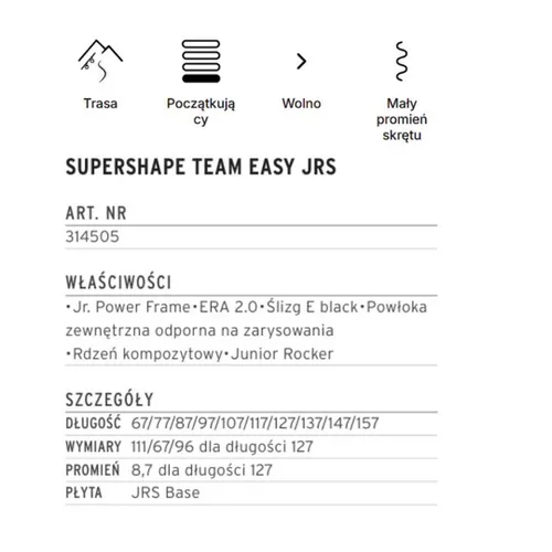 Narty HEAD Supershape Team Easy Junior + wiązania JRS 7.5 GW CA 2026