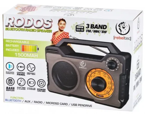 Głośnik Bluetooth Rebeltec RODOS 10W Radio FM Czarno-srebrny