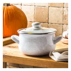 Garnek emaliowany z pokrywką EMALIA POLSKA PLESZEW PYZA DIAMOND BIAŁY 1,9 l