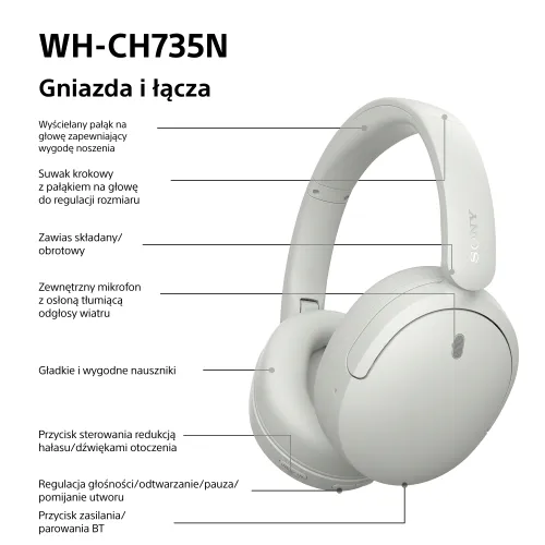 Słuchawki bezprzewodowe Sony WH-CH735N ANC Nauszne Bluetooth 6.0 Biały