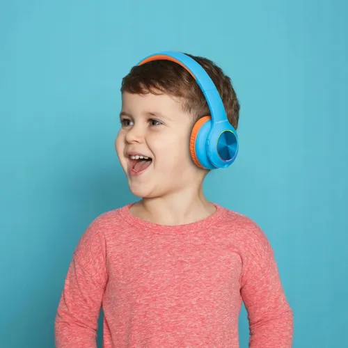 PowerLocus PLED Bezprzewodowe Słuchawki Bluetooth dla dzieci z LED niebiesko-pomarańczowe