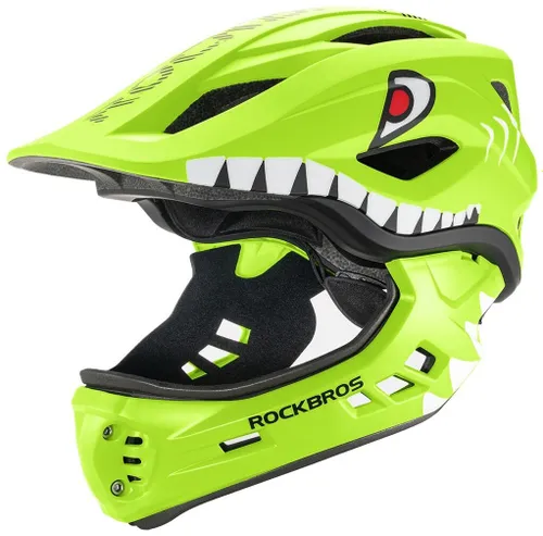Kask rowerowy ROCKBROS TT-32004 Shark Zielony Full Face dla Dzieci z odkręcaną szczęką (rozmiar M)