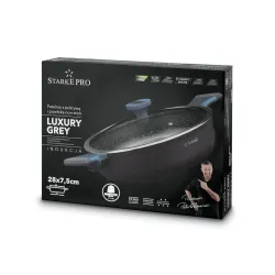 Patelnia na indukcję marmurowa z pokrywką Starke Pro Luxury Grey II 28 cm krótkie uchwyty