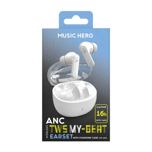 Słuchawki bezprzewodowe Music Hero TWS MY-BEAT ANC Doknałowe Bluetooth Biały