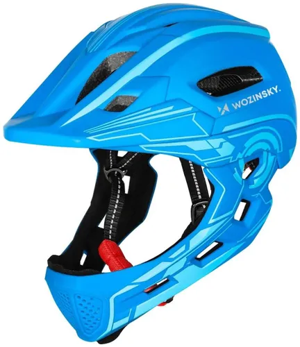Kask rowerowy WOZINSKY HT-27N Niebieski Full Face dla Dzieci z odkręcaną szczęką i lampką (rozmiar uniwersalny)