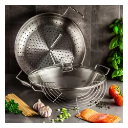 FISSLER Nanjing 36 cm - patelnia / wok ze stali nierdzewnej z pokrywką