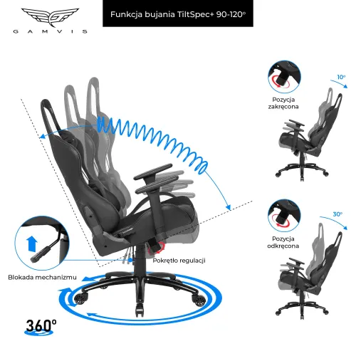 Fotel GAMVIS Phantom Large Czarny (białe elementy)