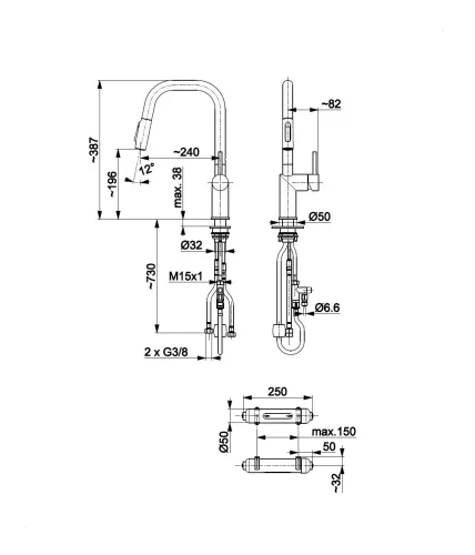 Bateria KFA Armatura Duero Pure Style Pull-Out 6623-312-61 Grafitowy Stal szlachetna