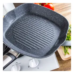 TESCOMA i-Premium Stone kwadrat 26 x 26 cm - patelnia grillowa mineralna nieprzywierająca