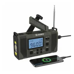 Radioodbiornik Hawk Expedition R20 Na korbkę, Solarne, Latarka, Radio FM Czarny
