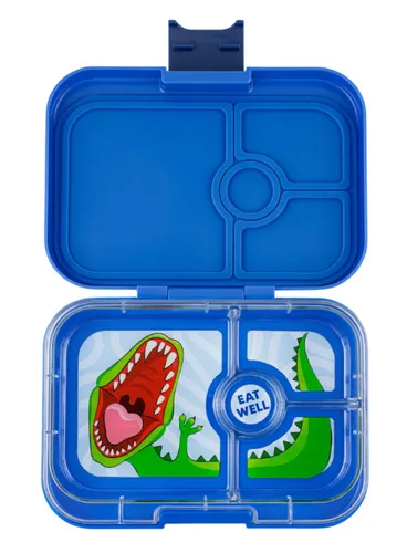 Średni prostokątny lunchbox Yumbox Panino - surf blue / dinosaur tray