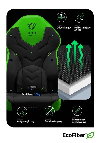 Fotel Diablo Chairs X-Gamer 2.0 Normal Size Gamingowy do 150kg Skóra ECO Tkanina Green emerald