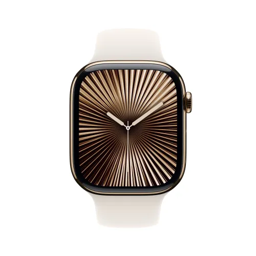 Apple Watch Series 10 GPS + Cellular koperta 42mm tytan w złoty pasek sportowy księżycowa poświata S/M