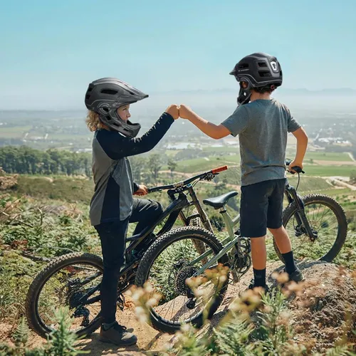 Kask rowerowy WOZINSKY HT-27S Szary Full Face dla Dzieci z odkręcaną szczęką i lampką (rozmiar uniwersalny)