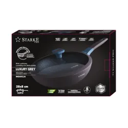 Patelnia / Wok marmurowy nieprzywierający z pokrywką STARKE PRO LUXURY 28 cm