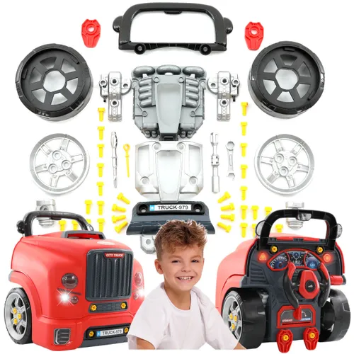Duża ciężarówka mechaniczna z silnikiem do skręcania dla dzieci z dźwiękiem I światłami