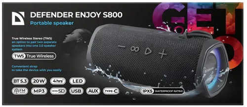 Głośnik mobilny DEFENDER Enjoy S800 Radio FM Czarny