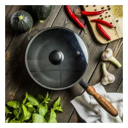 Patelnia żeliwna z pokrywką i odpinaną rączką MAYSTERNYA WOOD 24 cm