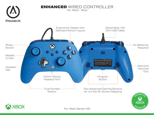 Pad PowerA Enhanced Blue do Xbox Series X/S, Xbox One, PC Przewodowy