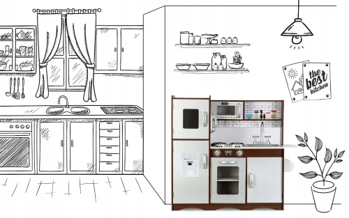 KUCHNIA DREWNIANA DLA DZIECI KUCHENKA DUŻA LED