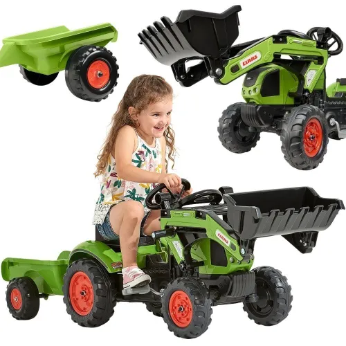 Falk Traktor Na Pedały Z Ładowarką I Przyczepą Claas 2-5 Lat