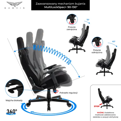 Fotel GAMVIS Elite 2.0 Pro XXL Czarny (złote elementy)