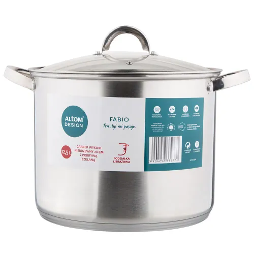 Garnek ze stali nierdzewnej z pokrywką FABIO 12,5 l