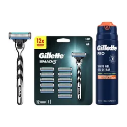 Golarka GILLETTE Mach3 + 12 Ostrzy + Żel do golenia GILLETTE Pro Sensitive 200 ml