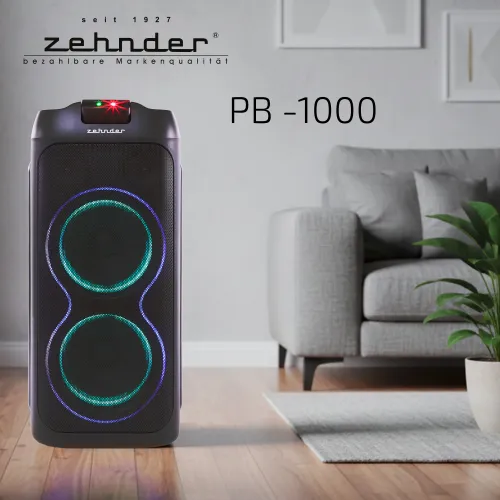 Power Audio Zehnder Party Box PB1000 100W Radio FM Mikrofon Bluetooth Czarny